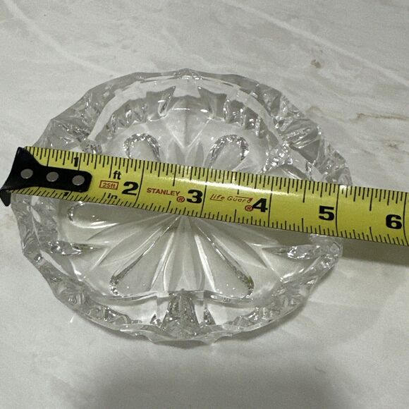 Vintage MCM Heavy Crystal Starburst Glass Trinket Jewelry Dish 5in Retro Chic - Picture 5 of 5